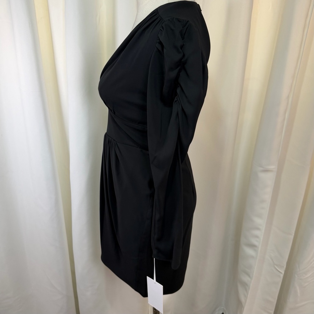 NWT Amanda Uprichard ‘Analeigh’ Shirred Black Faux-Wrap Mini Dress Size XS - Picture 6 of 13